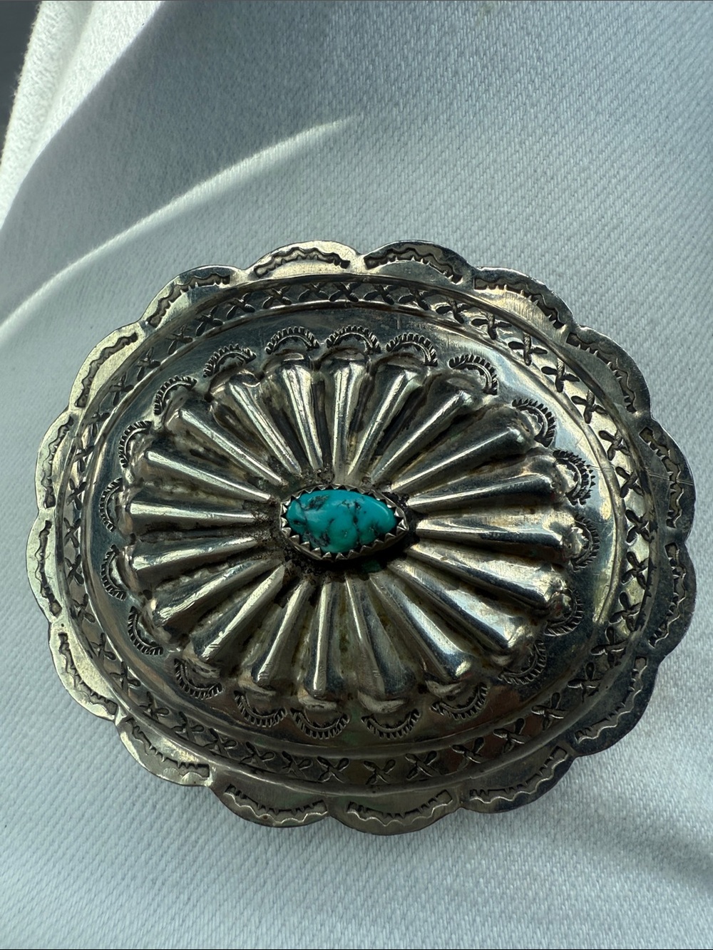 Concho Belt Buckle with Turquoise Stone Circa 70’s